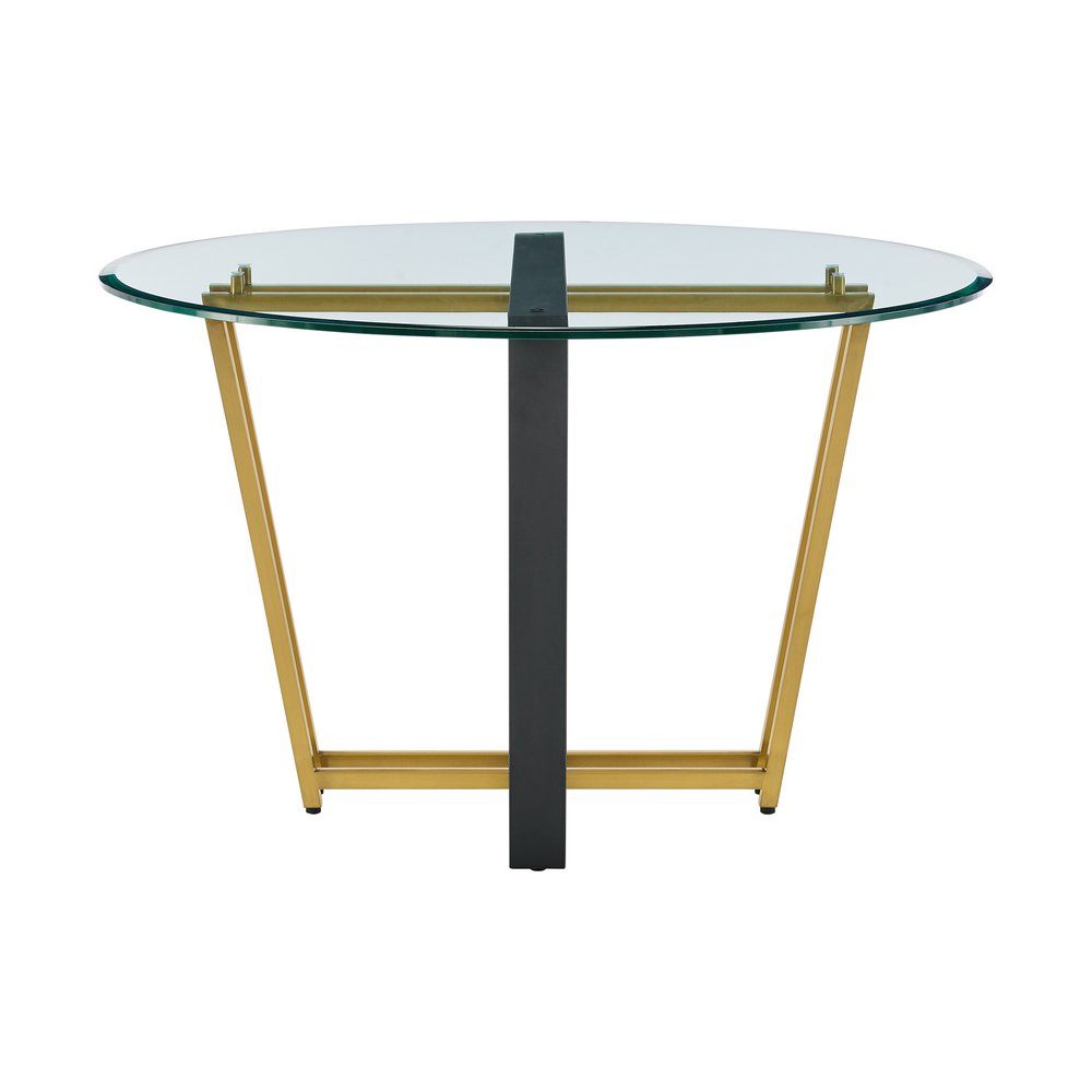 48" Clear And Gold Glass And Iron Sled Base Round Top Dining Table HomeRoots