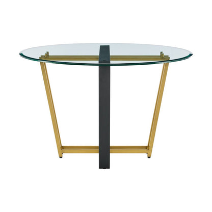 48" Clear And Gold Glass And Iron Sled Base Round Top Dining Table HomeRoots