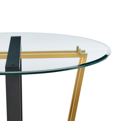 48" Clear And Gold Glass And Iron Sled Base Round Top Dining Table HomeRoots