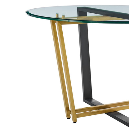 48" Clear And Gold Glass And Iron Sled Base Round Top Dining Table HomeRoots