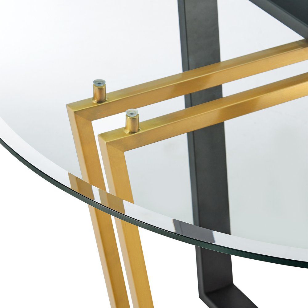 48" Clear And Gold Glass And Iron Sled Base Round Top Dining Table HomeRoots