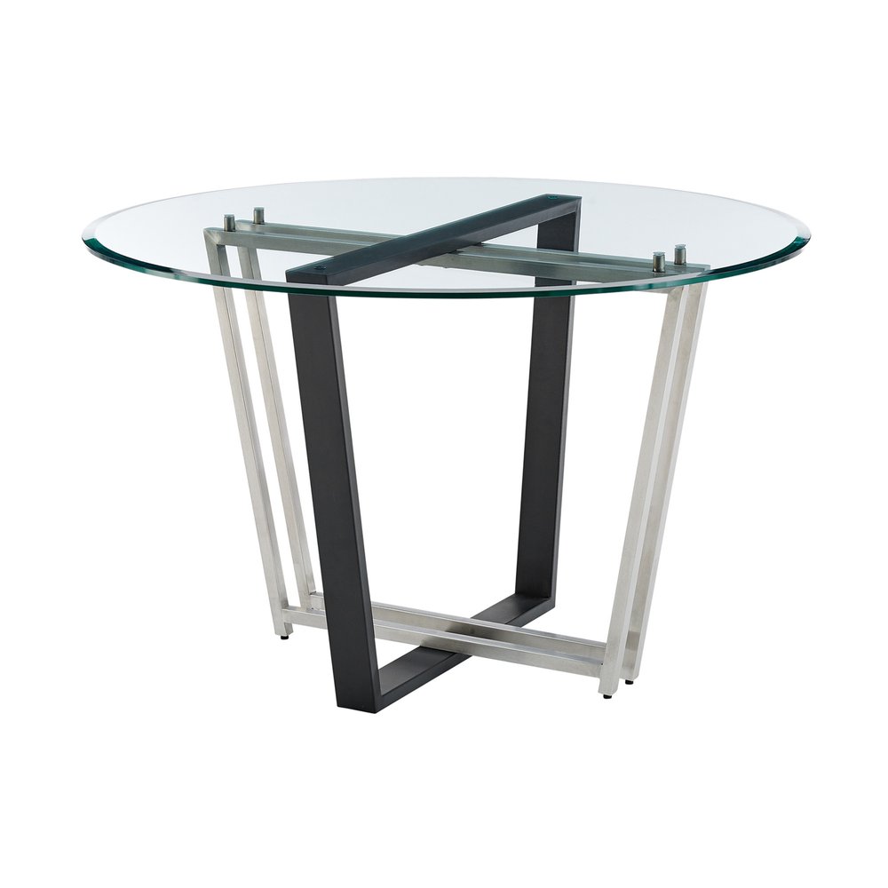 48" Clear And Black Glass And Iron Sled Base Round Top Dining Table HomeRoots