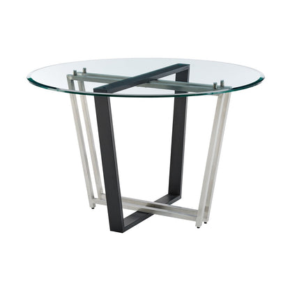 48" Clear And Black Glass And Iron Sled Base Round Top Dining Table HomeRoots