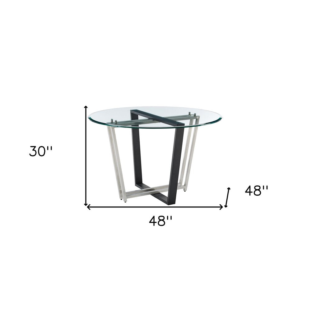 48" Clear And Black Glass And Iron Sled Base Round Top Dining Table HomeRoots