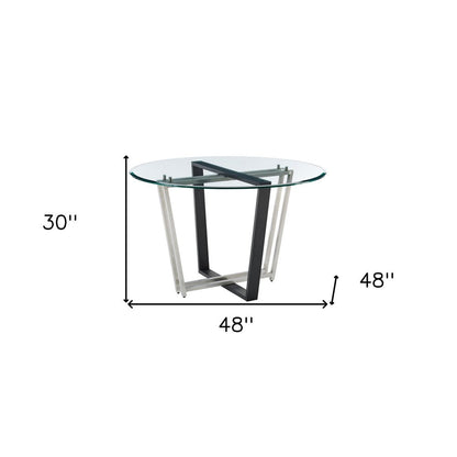 48" Clear And Black Glass And Iron Sled Base Round Top Dining Table HomeRoots