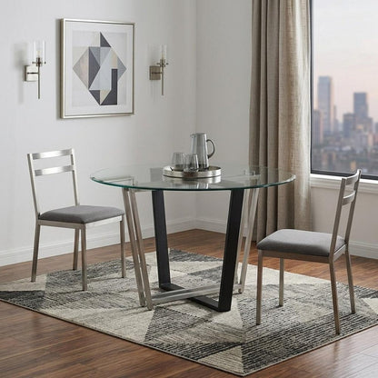 48" Clear And Black Glass And Iron Sled Base Round Top Dining Table HomeRoots