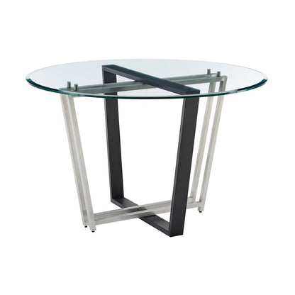 48" Clear And Black Glass And Iron Sled Base Round Top Dining Table HomeRoots