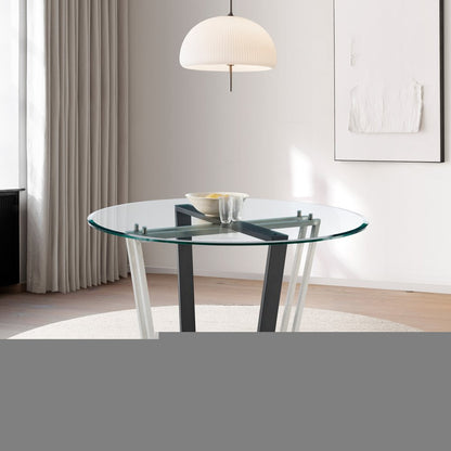 48" Clear And Black Glass And Iron Sled Base Round Top Dining Table HomeRoots