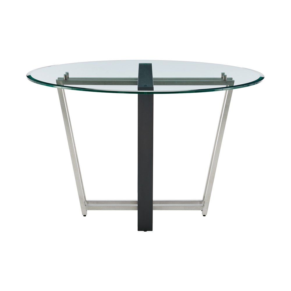 48" Clear And Black Glass And Iron Sled Base Round Top Dining Table HomeRoots