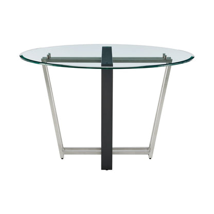 48" Clear And Black Glass And Iron Sled Base Round Top Dining Table HomeRoots