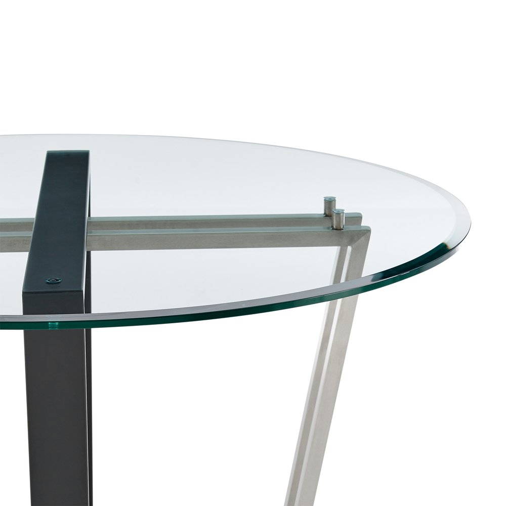 48" Clear And Black Glass And Iron Sled Base Round Top Dining Table HomeRoots