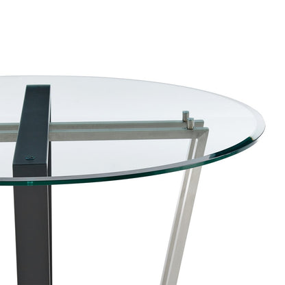 48" Clear And Black Glass And Iron Sled Base Round Top Dining Table HomeRoots