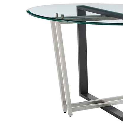 48" Clear And Black Glass And Iron Sled Base Round Top Dining Table HomeRoots