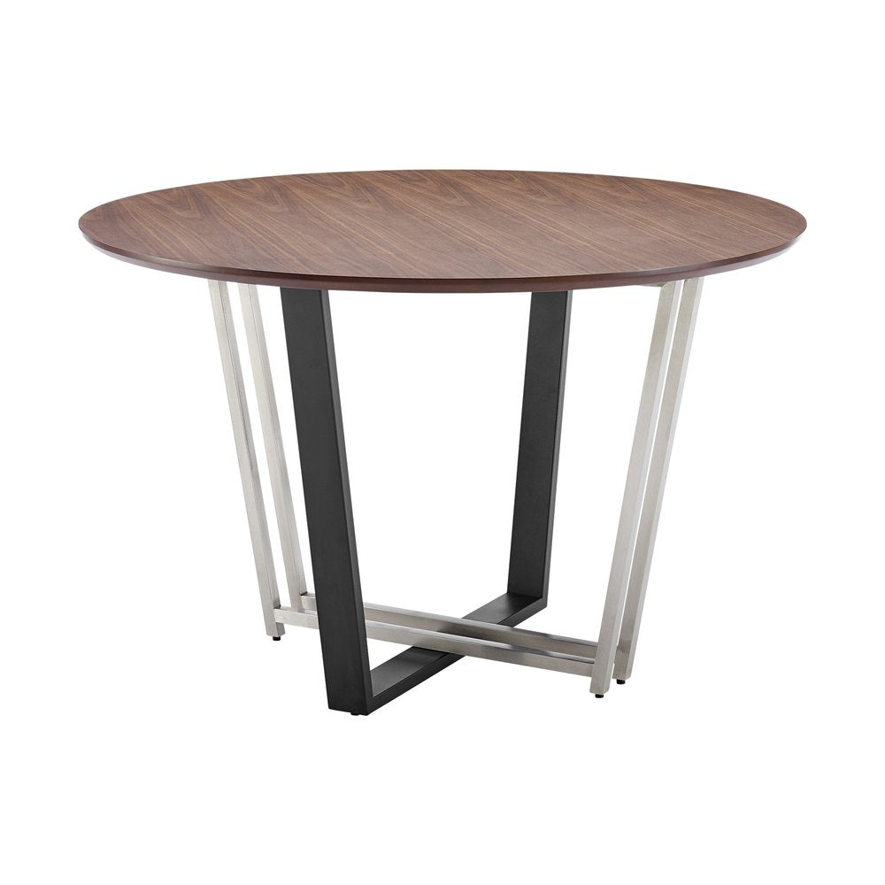 48" Brown And Black Iron Sled Base Round Top Dining Table HomeRoots