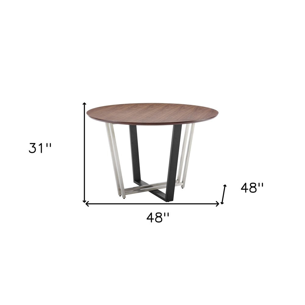 48" Brown And Black Iron Sled Base Round Top Dining Table HomeRoots