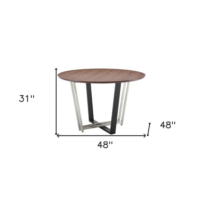 48" Brown And Black Iron Sled Base Round Top Dining Table HomeRoots