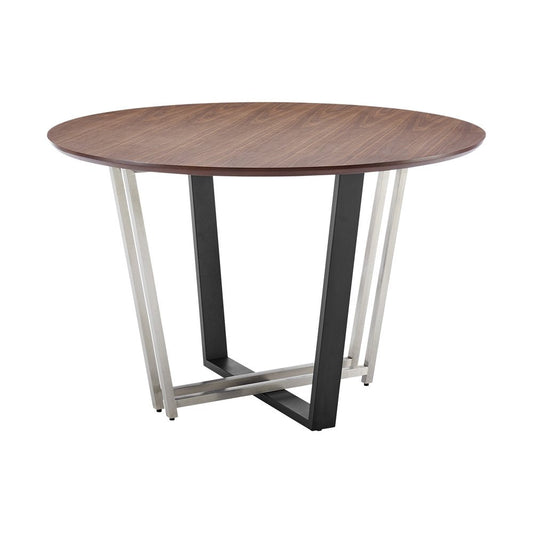 48" Brown And Black Iron Sled Base Round Top Dining Table HomeRoots