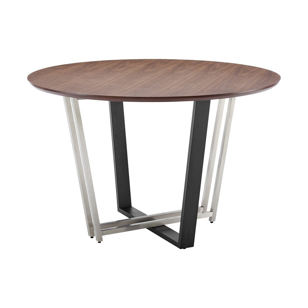 48" Brown And Black Iron Sled Base Round Top Dining Table HomeRoots