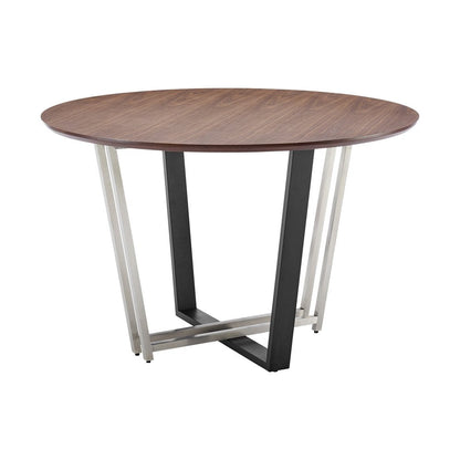 48" Brown And Black Iron Sled Base Round Top Dining Table HomeRoots