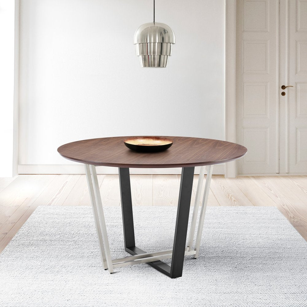 48" Brown And Black Iron Sled Base Round Top Dining Table HomeRoots