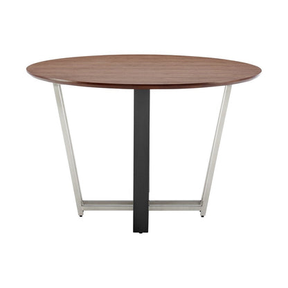48" Brown And Black Iron Sled Base Round Top Dining Table HomeRoots