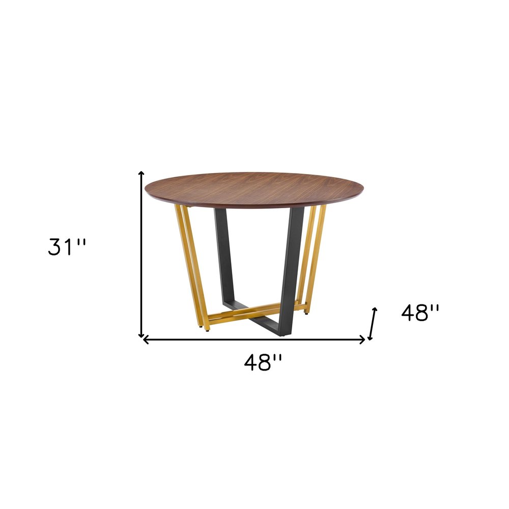 48" Brown And Gold Iron Sled Base Round Top Dining Table HomeRoots