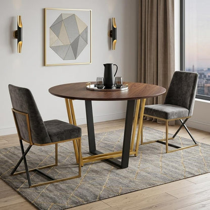 48" Brown And Gold Iron Sled Base Round Top Dining Table HomeRoots