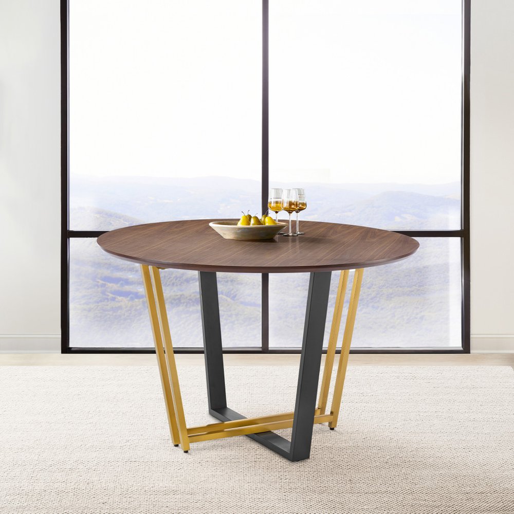 48" Brown And Gold Iron Sled Base Round Top Dining Table HomeRoots