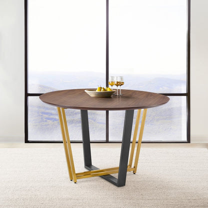 48" Brown And Gold Iron Sled Base Round Top Dining Table HomeRoots