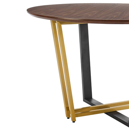 48" Brown And Gold Iron Sled Base Round Top Dining Table HomeRoots