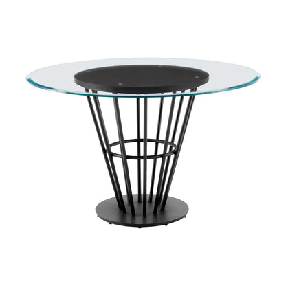 48" Clear And Black Glass And Iron Pedestal Base Round Top Dining Table HomeRoots
