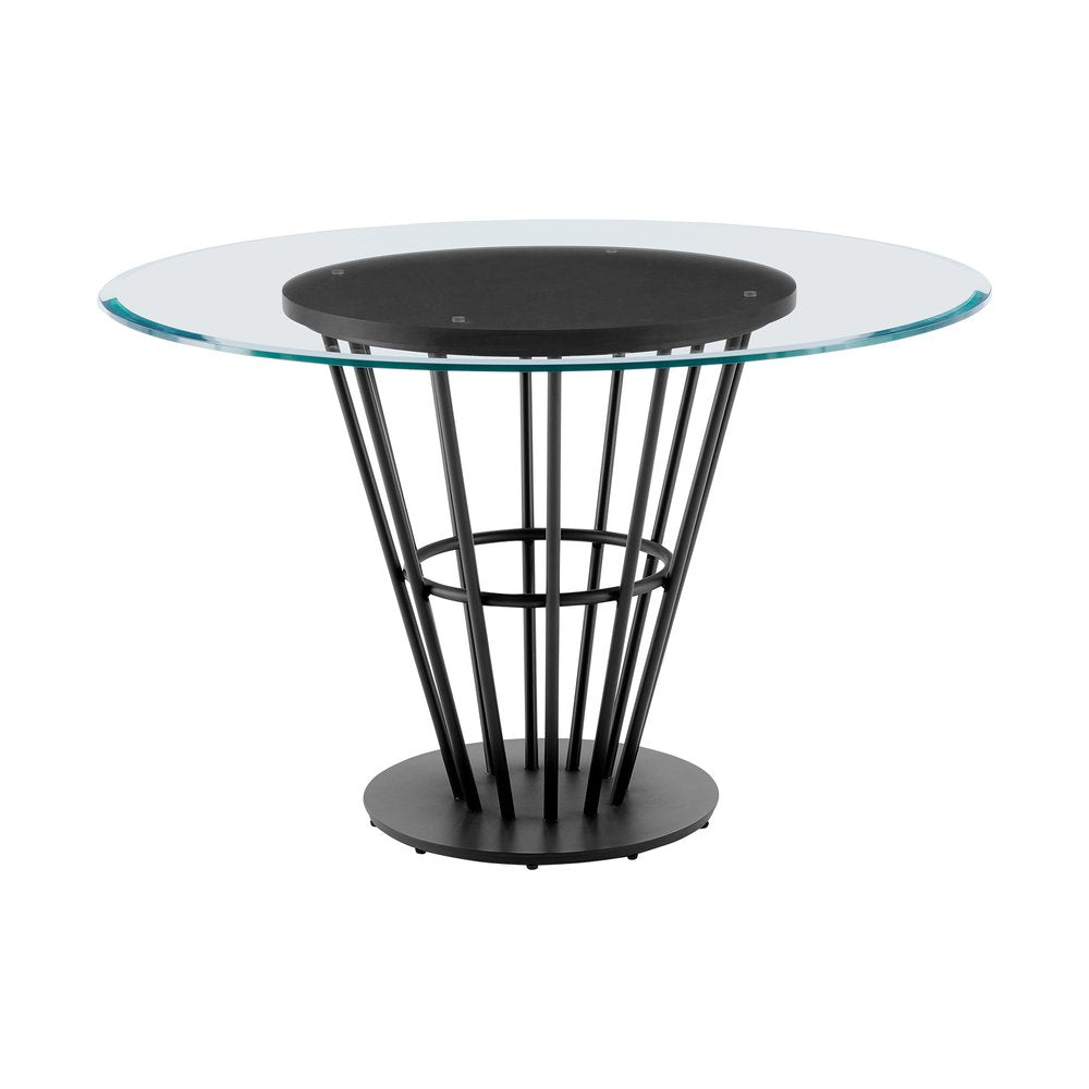 48" Clear And Black Glass And Iron Pedestal Base Round Top Dining Table HomeRoots