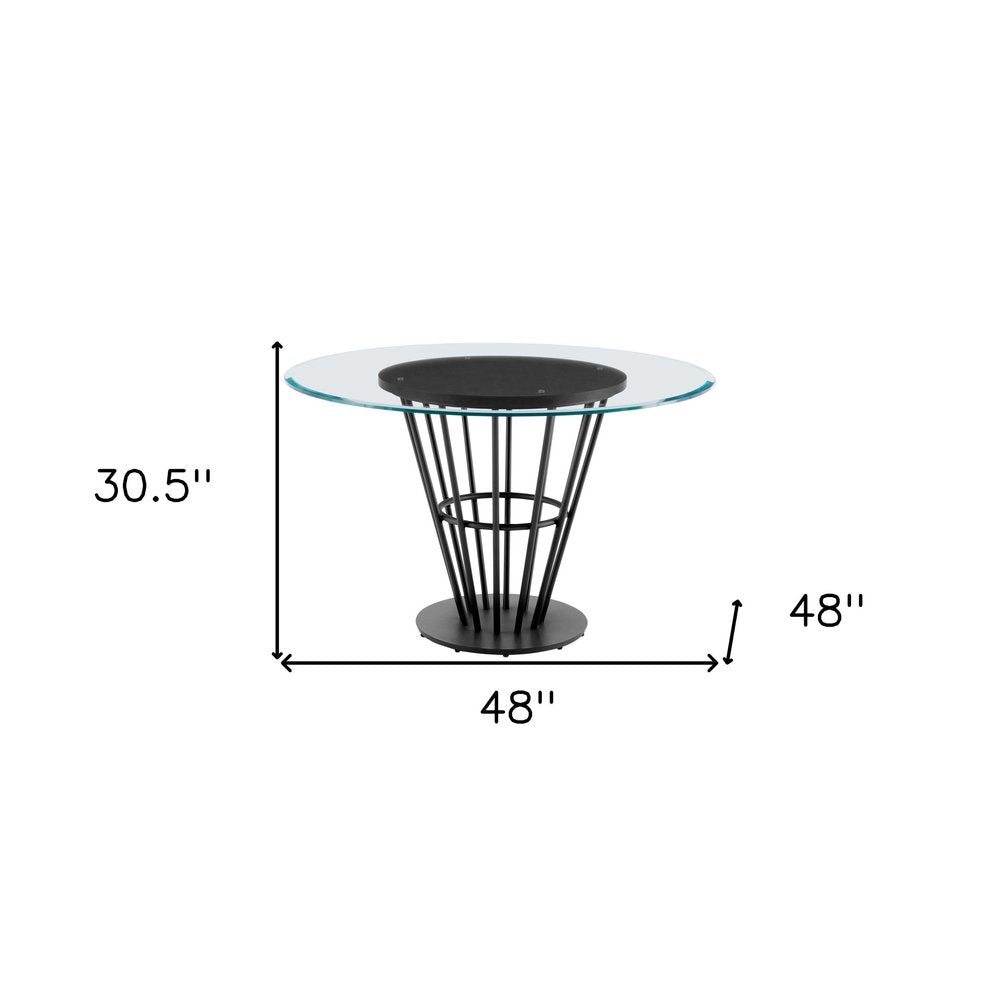 48" Clear And Black Glass And Iron Pedestal Base Round Top Dining Table HomeRoots