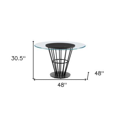48" Clear And Black Glass And Iron Pedestal Base Round Top Dining Table HomeRoots