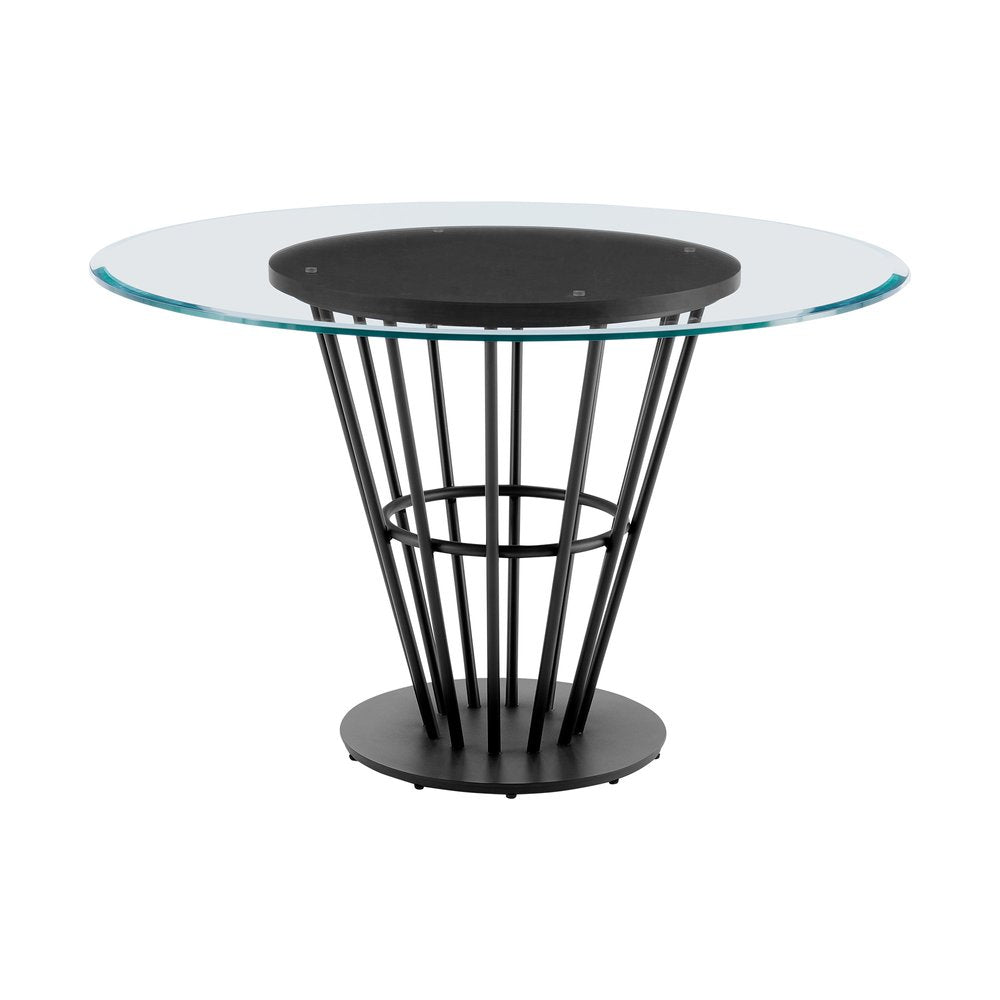 48" Clear And Black Glass And Iron Pedestal Base Round Top Dining Table HomeRoots