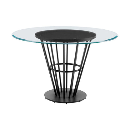 48" Clear And Black Glass And Iron Pedestal Base Round Top Dining Table HomeRoots