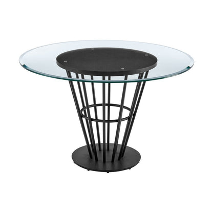 48" Clear And Black Glass And Iron Pedestal Base Round Top Dining Table HomeRoots