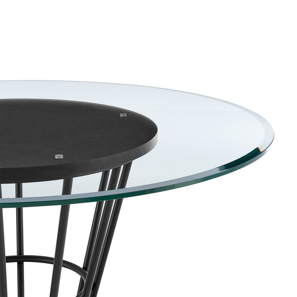 48" Clear And Black Glass And Iron Pedestal Base Round Top Dining Table HomeRoots