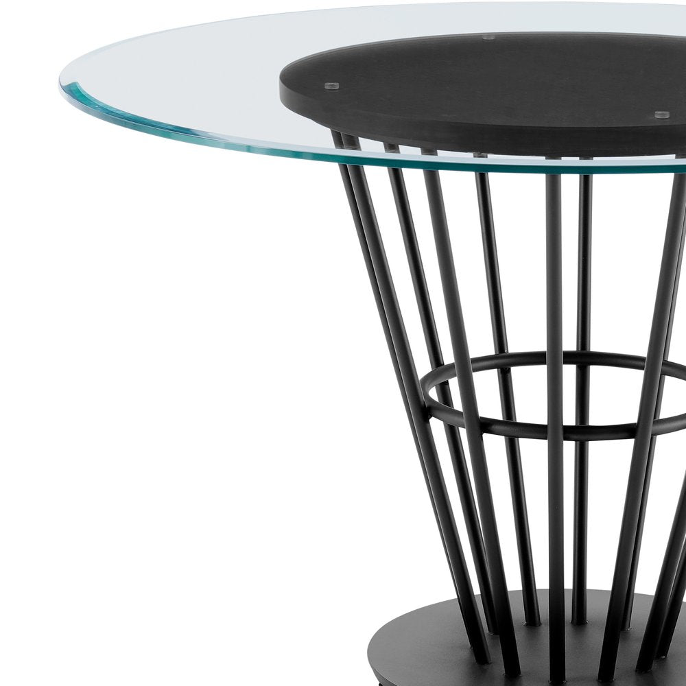 48" Clear And Black Glass And Iron Pedestal Base Round Top Dining Table HomeRoots