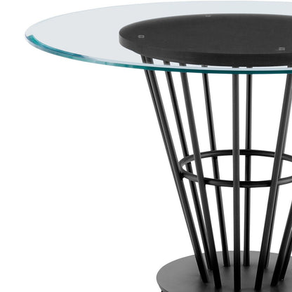 48" Clear And Black Glass And Iron Pedestal Base Round Top Dining Table HomeRoots