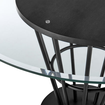 48" Clear And Black Glass And Iron Pedestal Base Round Top Dining Table HomeRoots