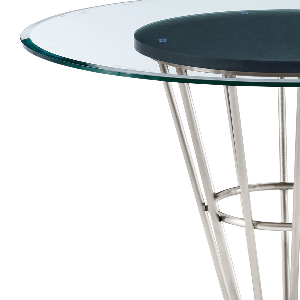 48" Clear And Silver Glass And Stainless Steel Pedestal Base Round Top Dining Table HomeRoots