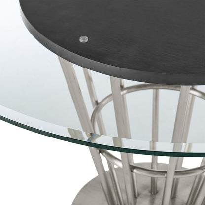 48" Clear And Silver Glass And Stainless Steel Pedestal Base Round Top Dining Table HomeRoots