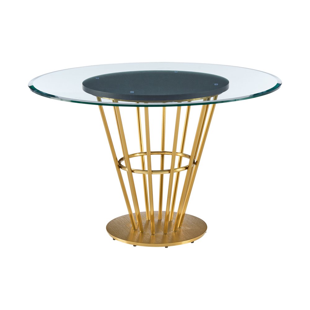 48" Clear And Gold Glass And Stainless Steel Pedestal Base Round Top Dining Table HomeRoots