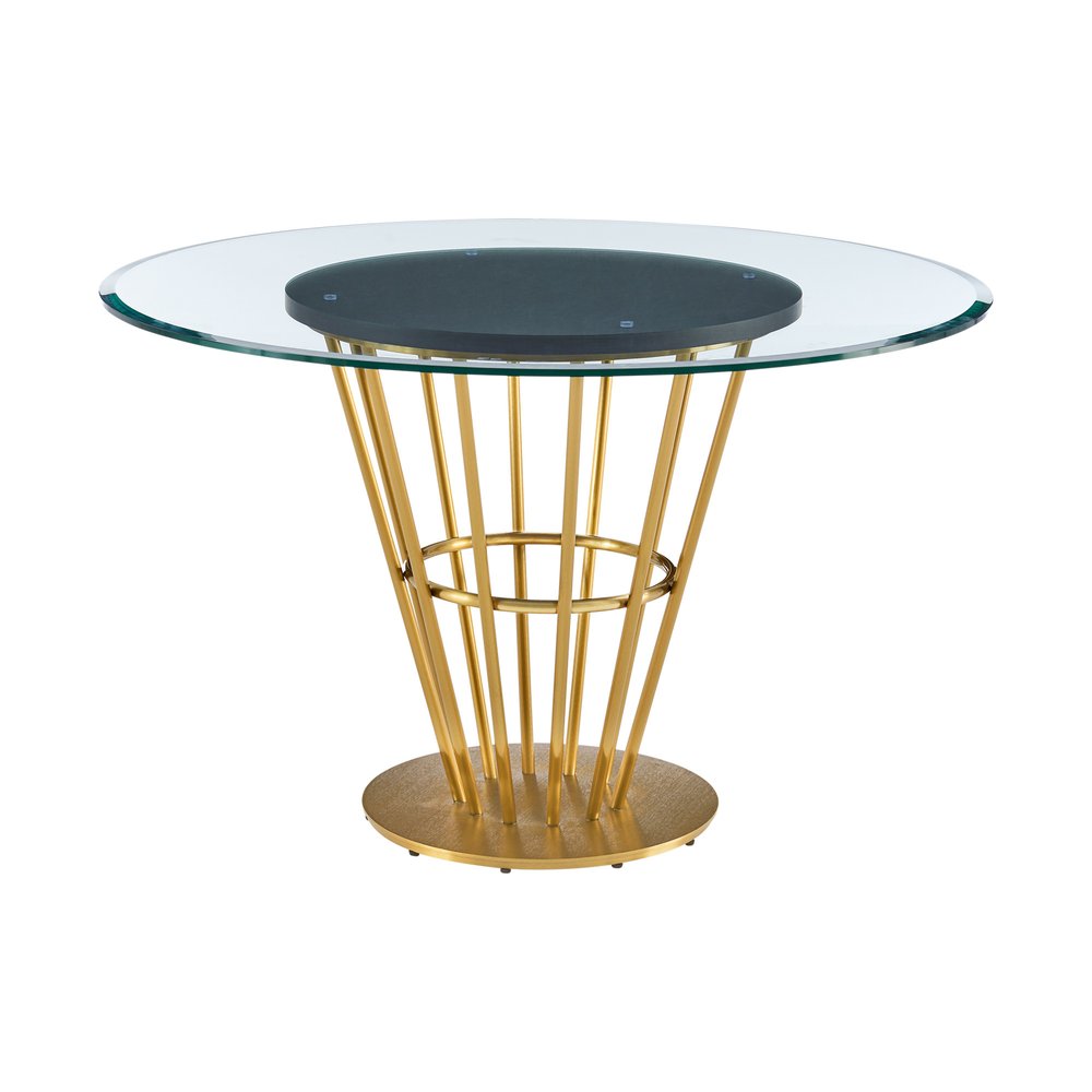 48" Clear And Gold Glass And Stainless Steel Pedestal Base Round Top Dining Table HomeRoots