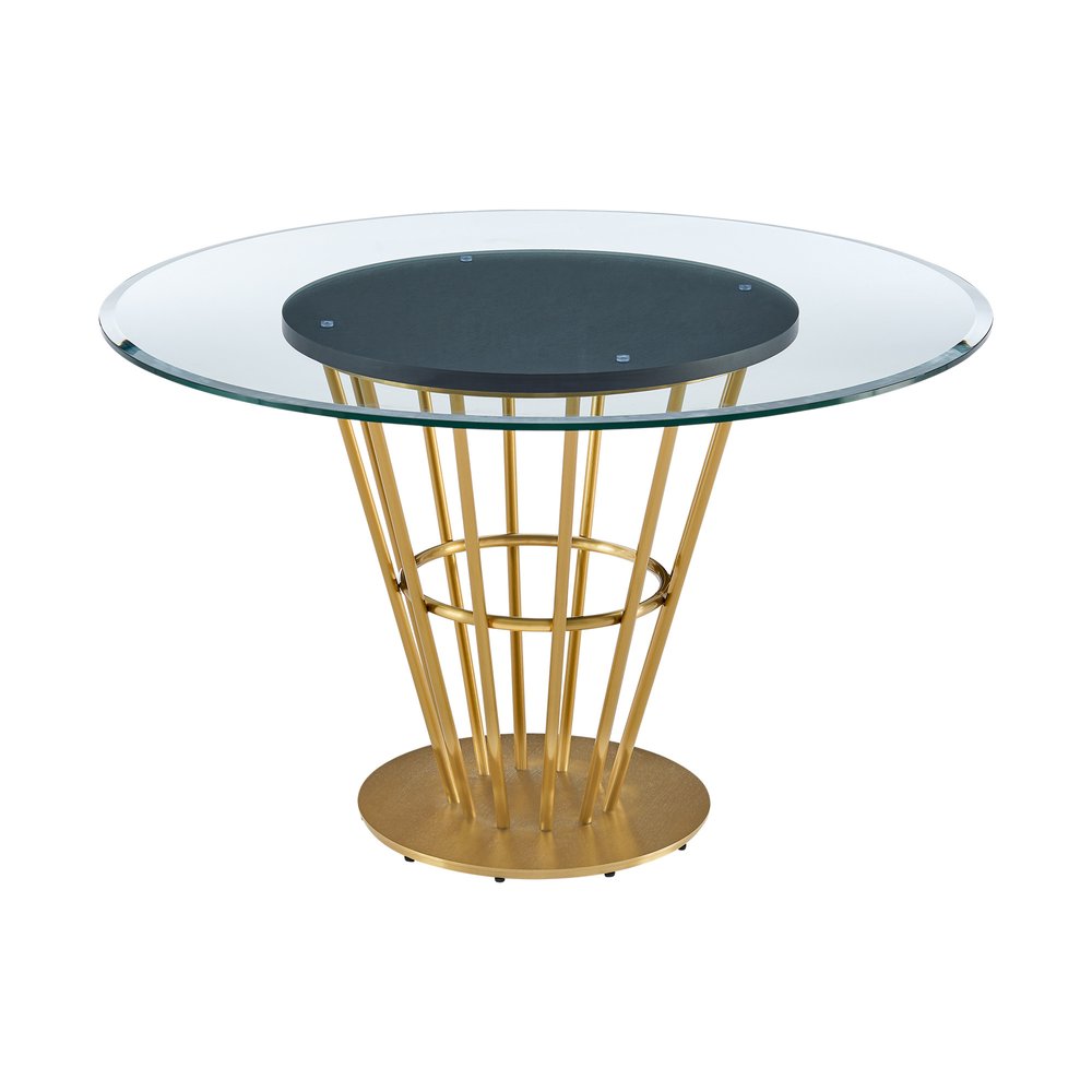 48" Clear And Gold Glass And Stainless Steel Pedestal Base Round Top Dining Table HomeRoots
