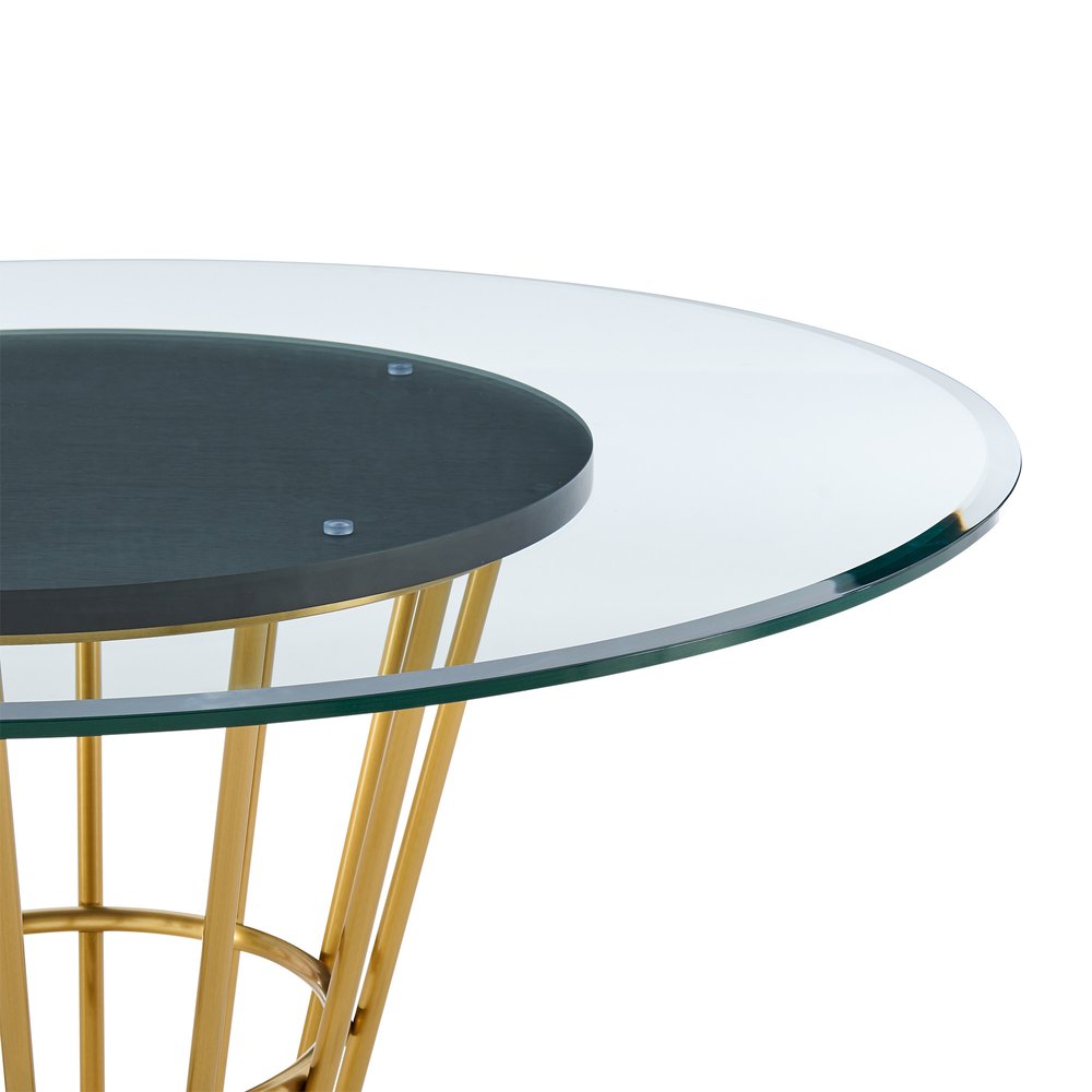 48" Clear And Gold Glass And Stainless Steel Pedestal Base Round Top Dining Table HomeRoots