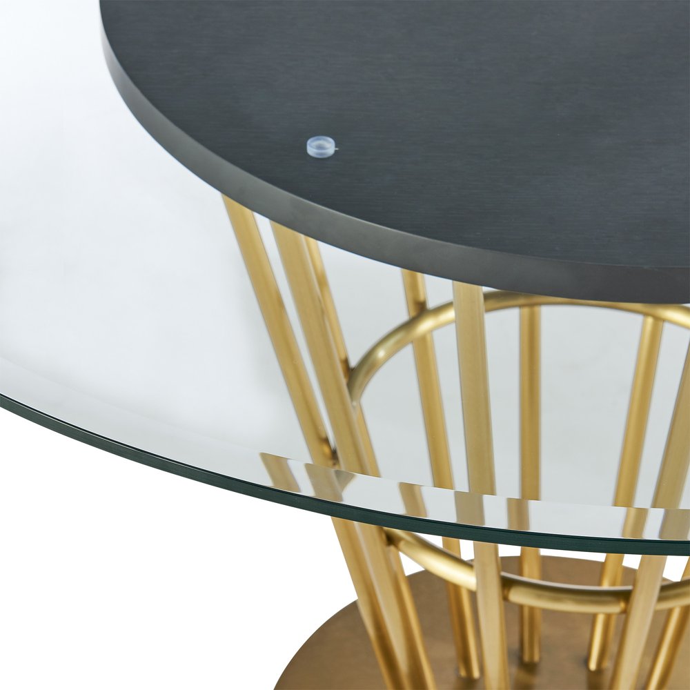 48" Clear And Gold Glass And Stainless Steel Pedestal Base Round Top Dining Table HomeRoots