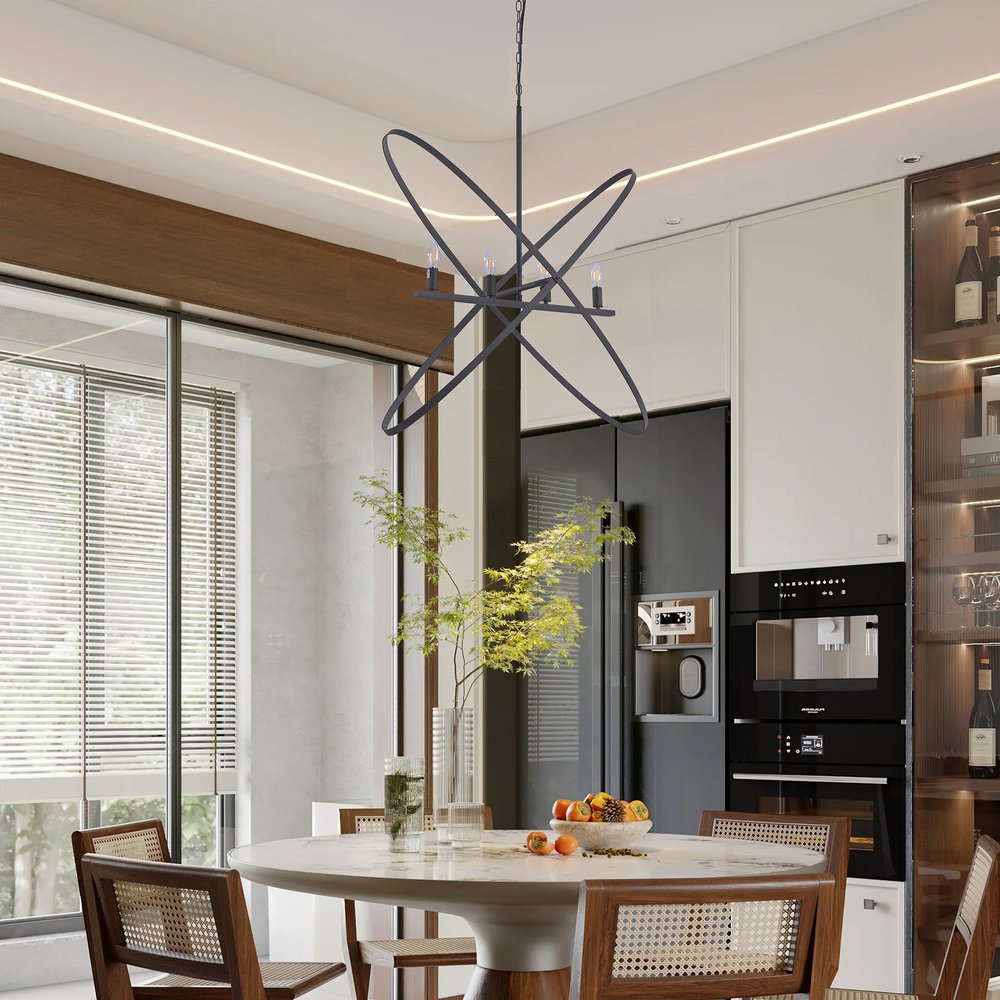 Black Unique Statement Four Light Metal Chandelier HomeRoots
