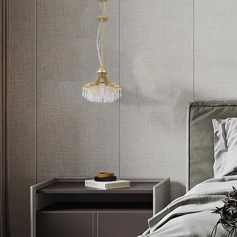 Clear And Gold Metal and Crystals Crystal Glass Chandelier With Clear Shades HomeRoots